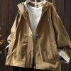 Plus Size – Women’S Workwear Hooded Jacket – u002F Brown – Non-Stretchy Fabric, Loose Fit Coat with Front Pockets – All-Season Casual Outerwear for Everyday &