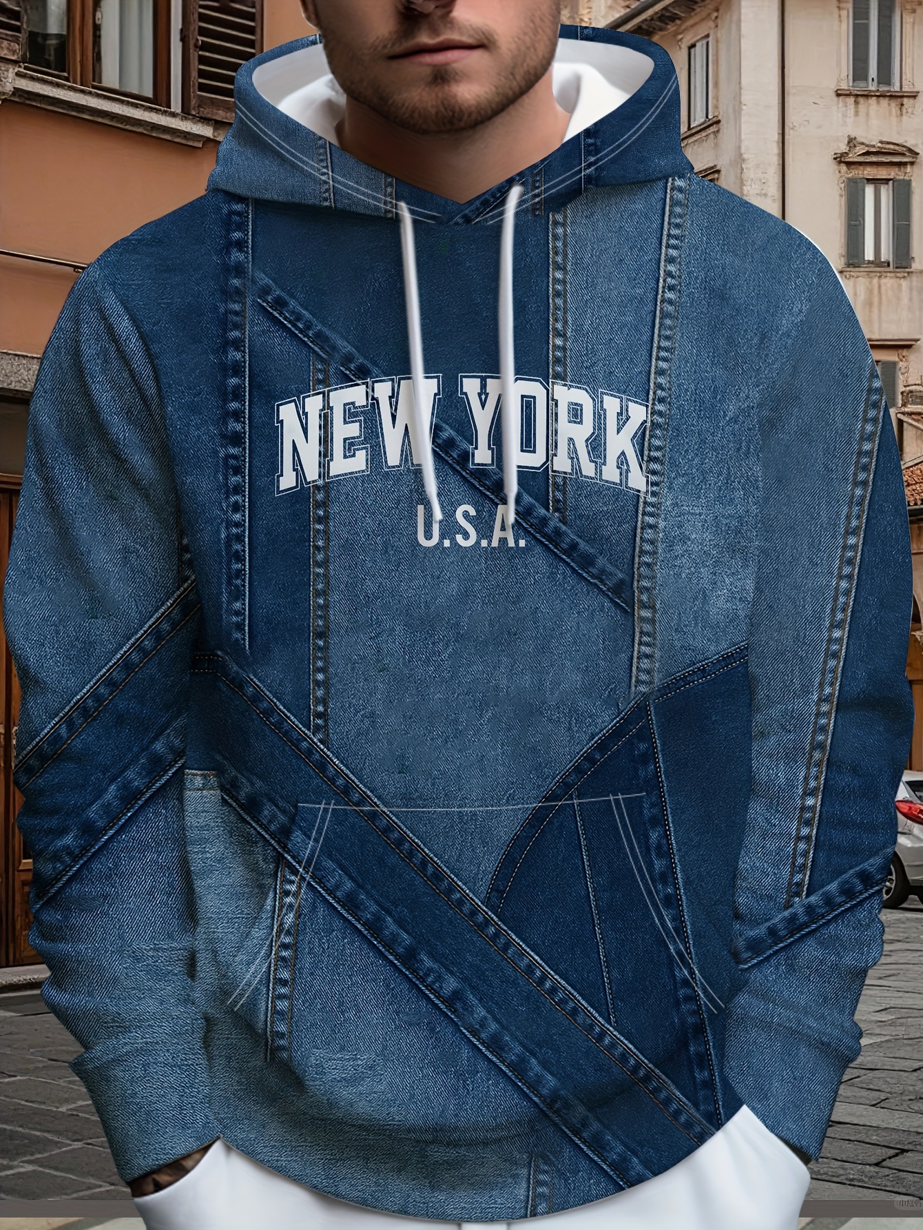 Men'S Stylish Casual Cool Trendy Striped Print Patchwork Long-Sleeve Hoodie