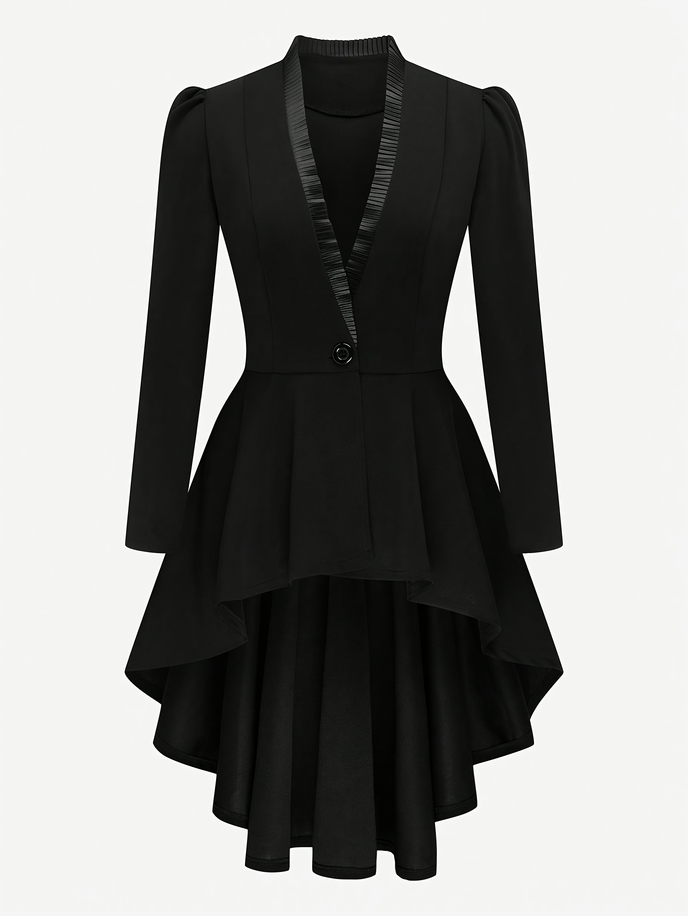 Plus Size - Elegant Plus-Size Women'S Fashion Irregular Large V-Neck Pleated Lace Long-Sleeve Coat for Daily Commuting.