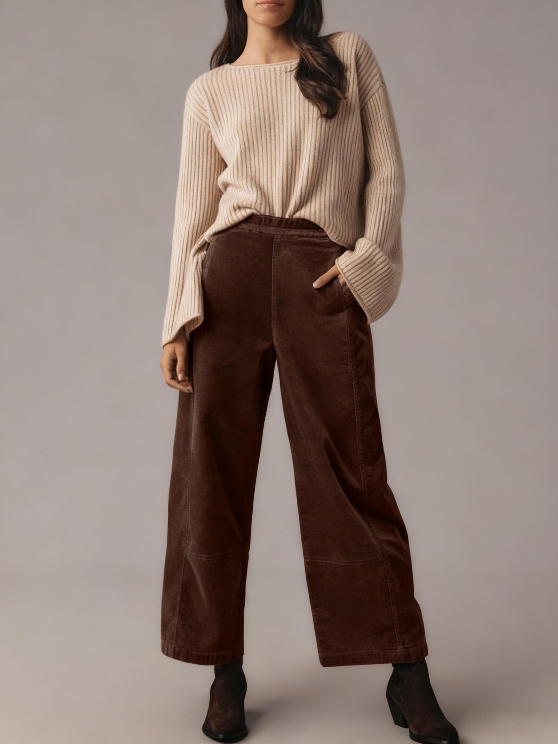 Women's Elegant Wide-Leg Ankle Pants with Cord Pocket - Elastic Waist Winter Trousers, Loose Fit for Fallu002FWinter, Solid Color Office & Casual Wear,  Length (No Required)