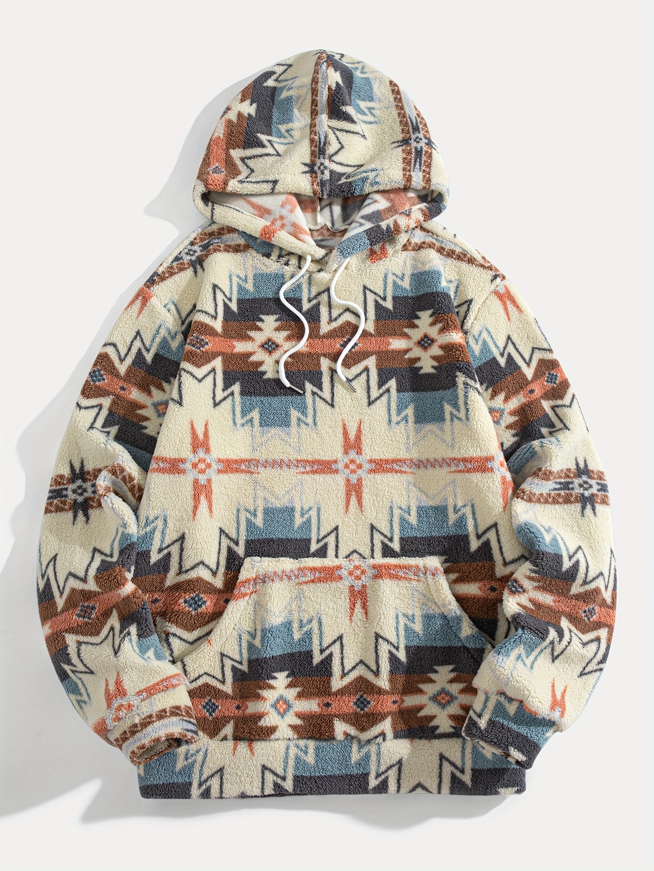 1pc of Double-Sided Plush Ethnic Style Print Hoodie, Casual Sports Sweatshirt. The Fabric Is Soft And Comfortable.